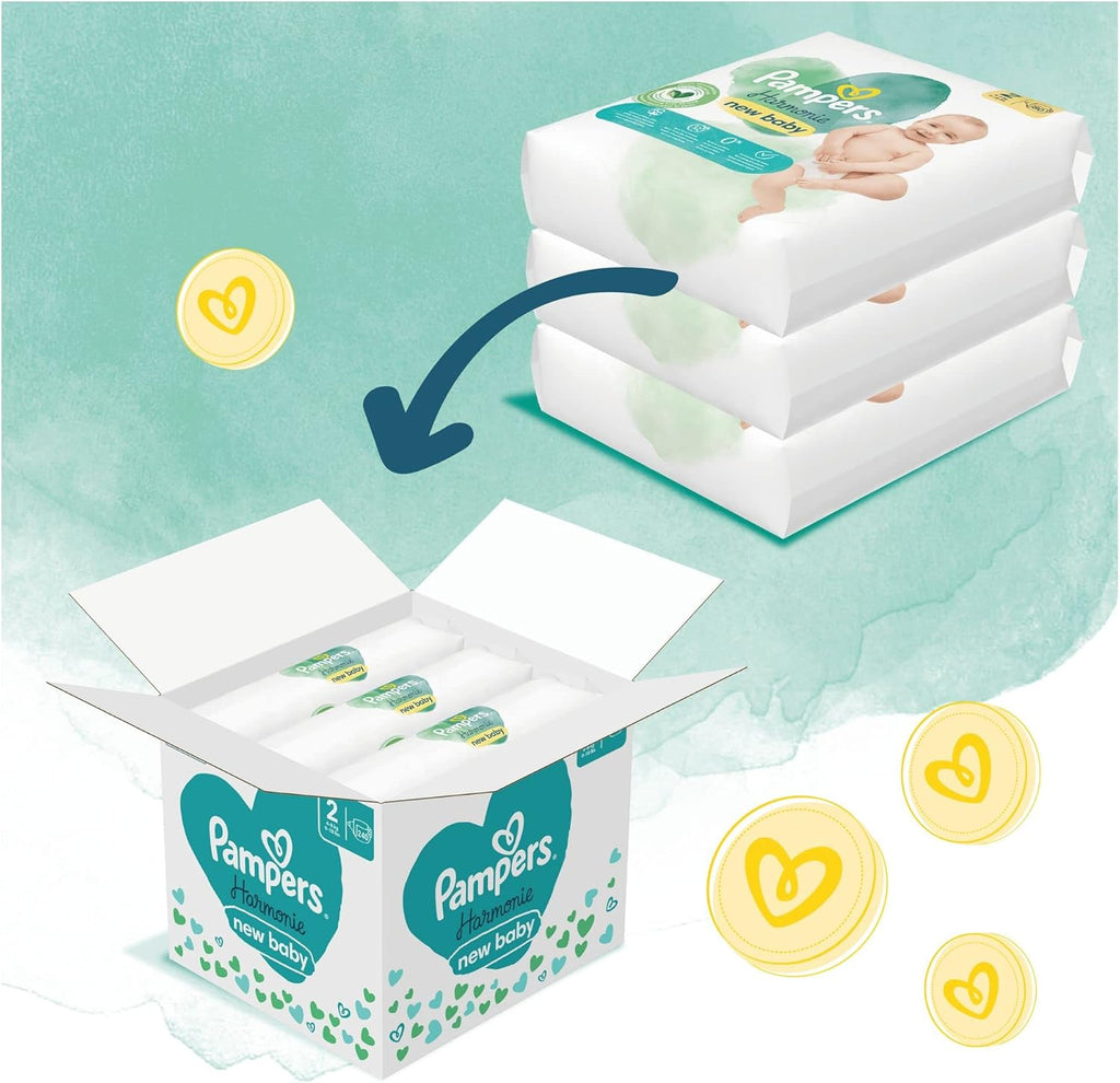 Pampers Maat 2 Luiers (4-8kg), Harmony, 240 Luiers, Maandbox, Zachte Huidbescherming en Plantaardige Ingrediënten