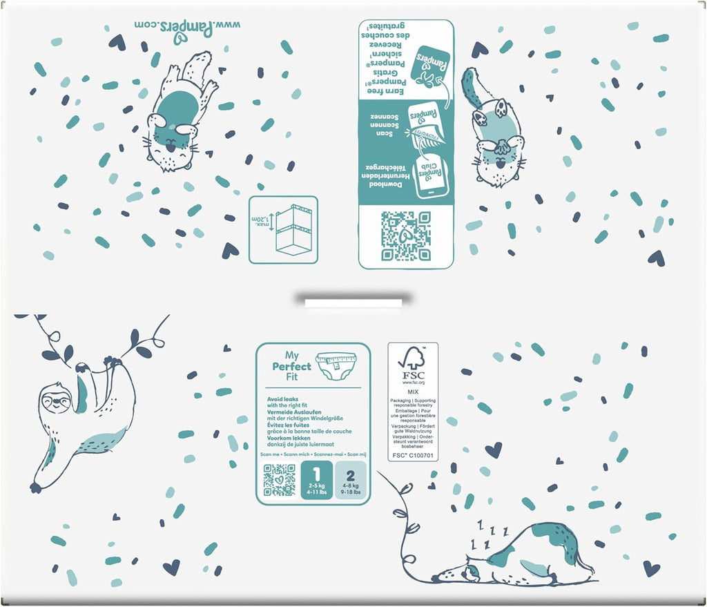 Pampers Harmony Luier Maat 1, 180 luiers, 2kg-5kg, Zachte huidbescherming met 100% droogte van Pampers