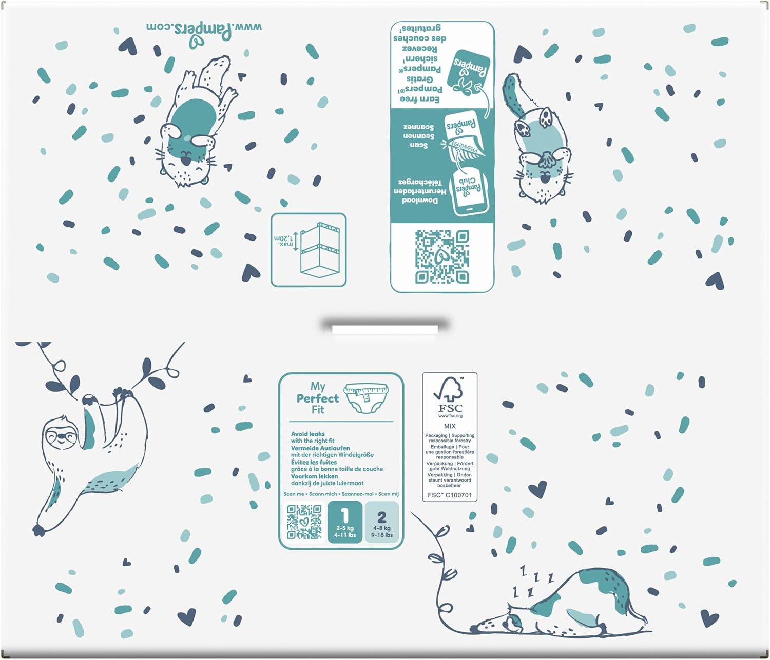 Pampers Harmony Luier Maat 1, 180 luiers, 2kg-5kg, Zachte huidbescherming met 100% droogte van Pampers