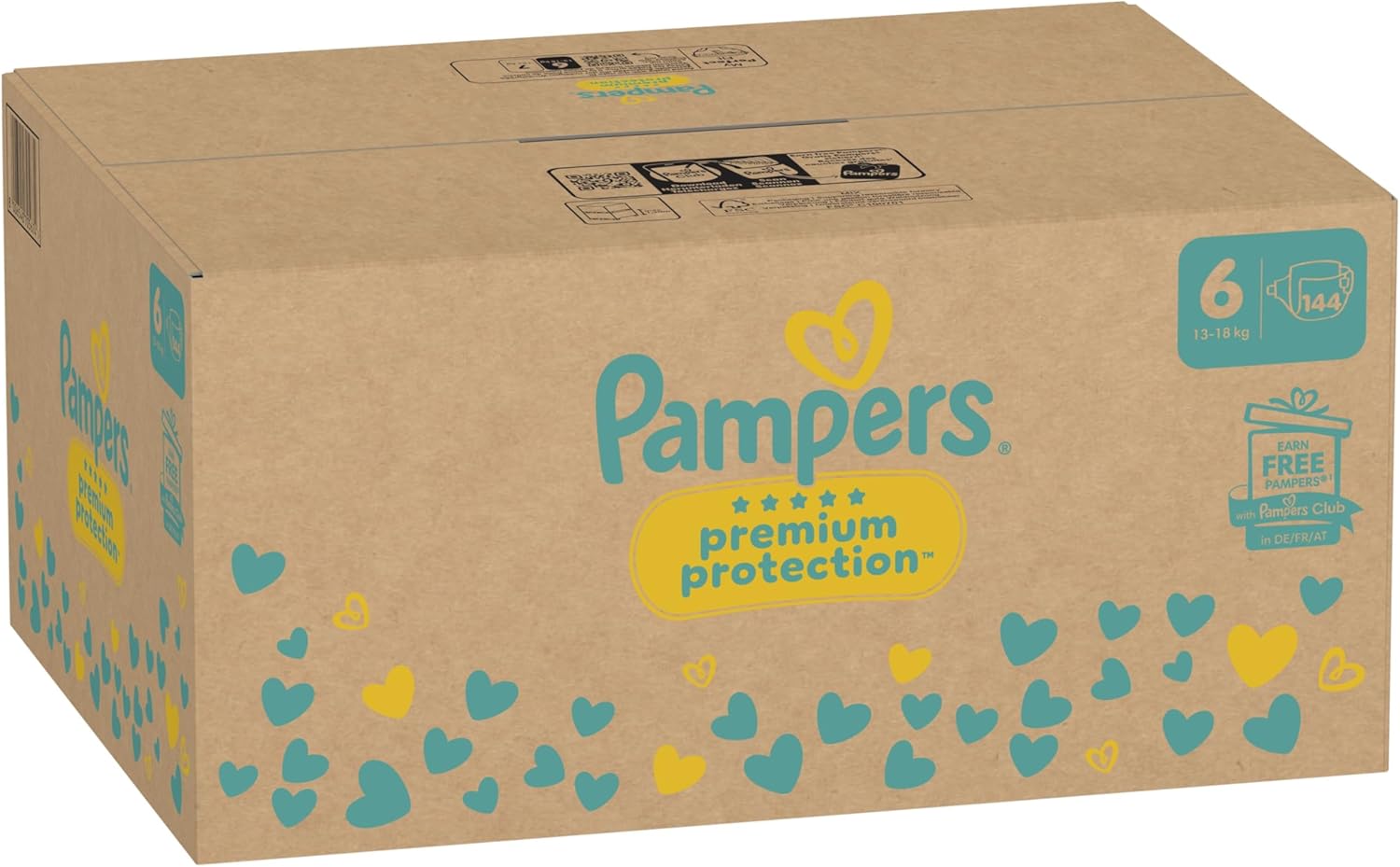 Pampers Premium Bescherming Maat 6, 144 luiers, 13kg-18kg, Dubbele bescherming voor de huid en tegen lekkages