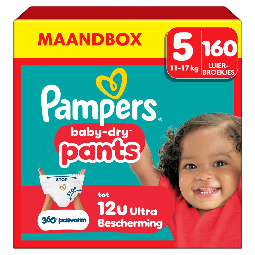 Pampers Baby-Dry Pants Maat 5, 160 stuks, 11kg-17kg, 360° pasvorm om openingen en lekkages te helpen voorkomen