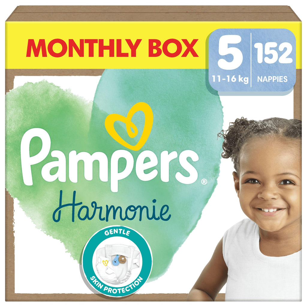 Pampers Maat 2 Luiers (4-8kg), Harmony, 240 luiers, Maandelijkse doos, Zachte huidbescherming en groenteingrediënten