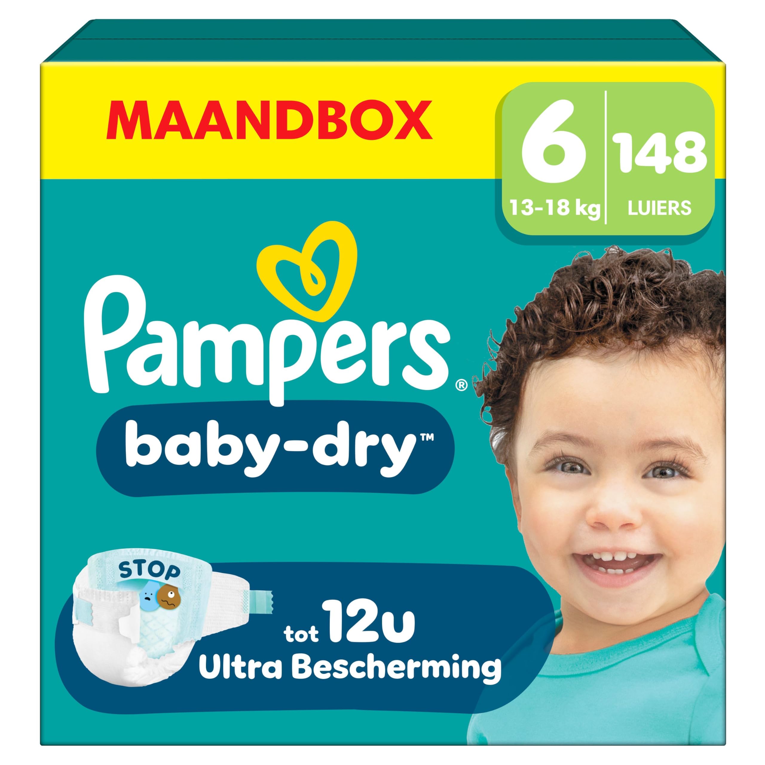 Pampers Baby-Dry Maat 3, 222 luiers, 6kg-10kg, Tot 100% lekvrij en comfortabel voor de nacht