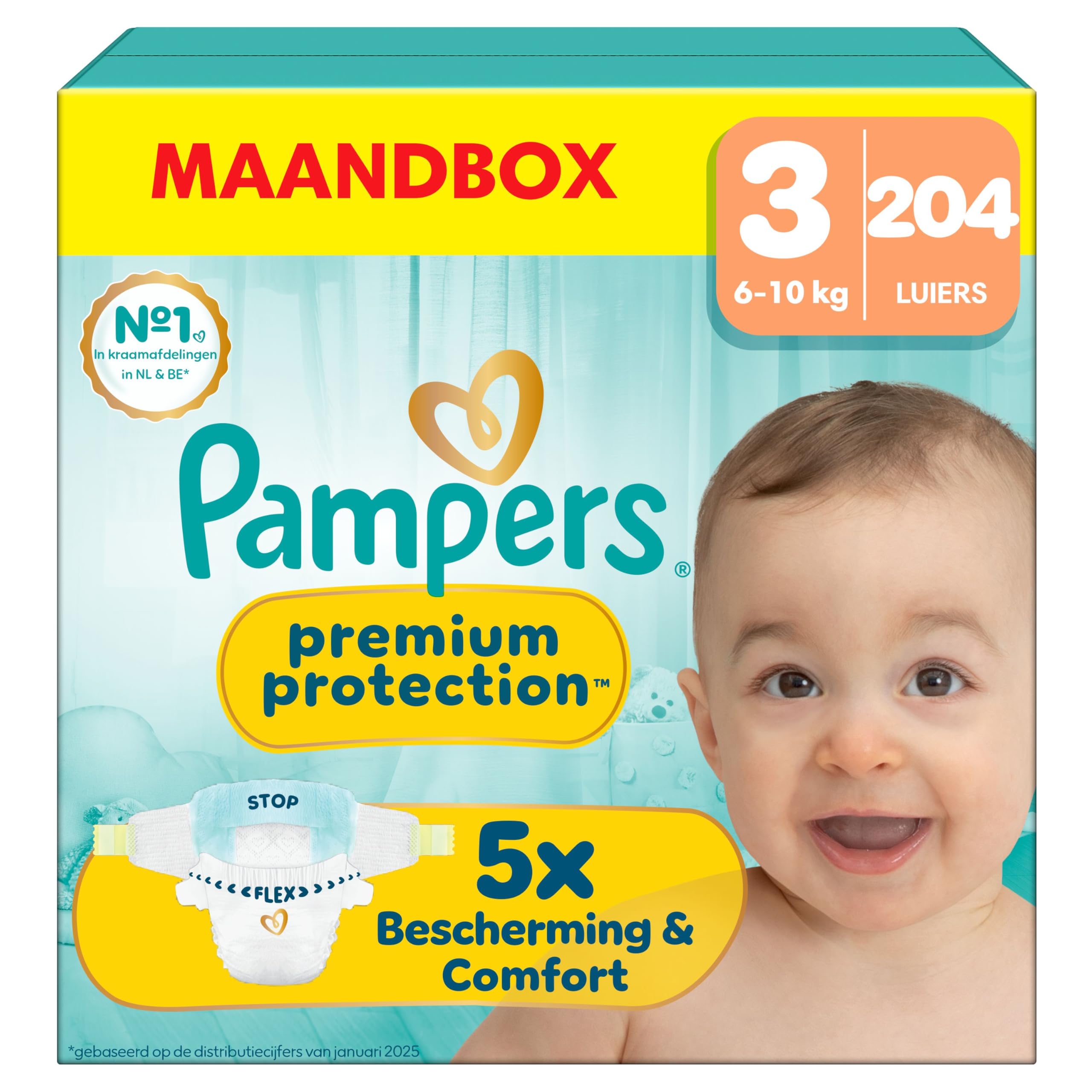 Pampers Premium Protection Maat 6, 144 luiers, 13kg-18kg, Dubbele bescherming voor de huid en tegen lekkages