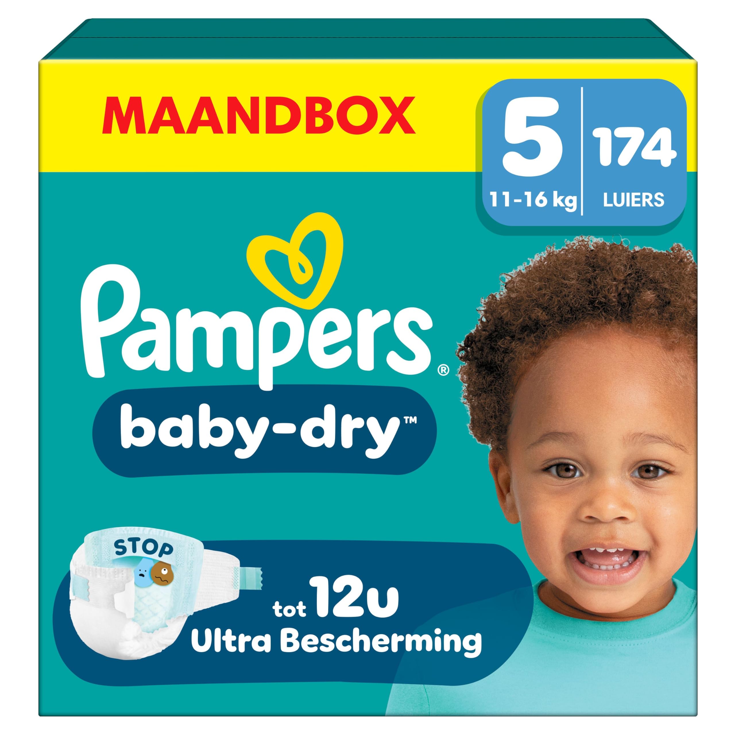 Pampers Baby-Dry Maat 3, 222 luiers, 6kg-10kg, Tot 100% lekvrij en comfortabel 's nachts