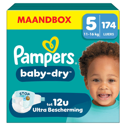 Pampers Baby-Dry Maat 3, 222 luiers, 6kg-10kg, Tot 100% lekvrij en comfortabel voor de nacht