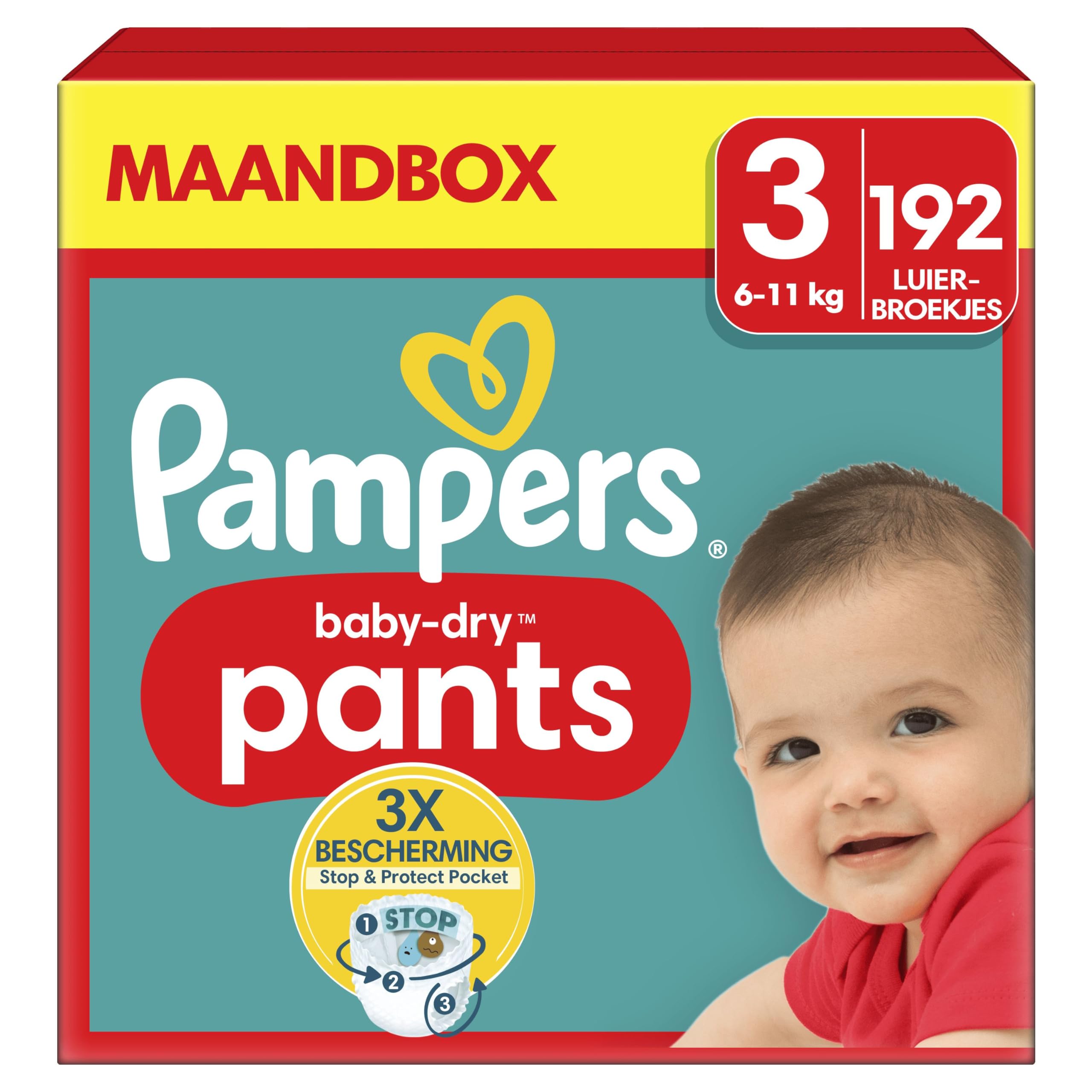 Pampers Baby-Dry Luierbroekjes Maat 4, 180 stuks, 9kg-15kg, 360° pasvorm om openingen en lekkages te voorkomen