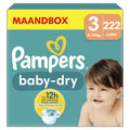 Pampers Baby-Dry Maat 3, 222 luiers, 6kg-10kg, Tot 100% lekbestendig en comfortabel voor de nacht