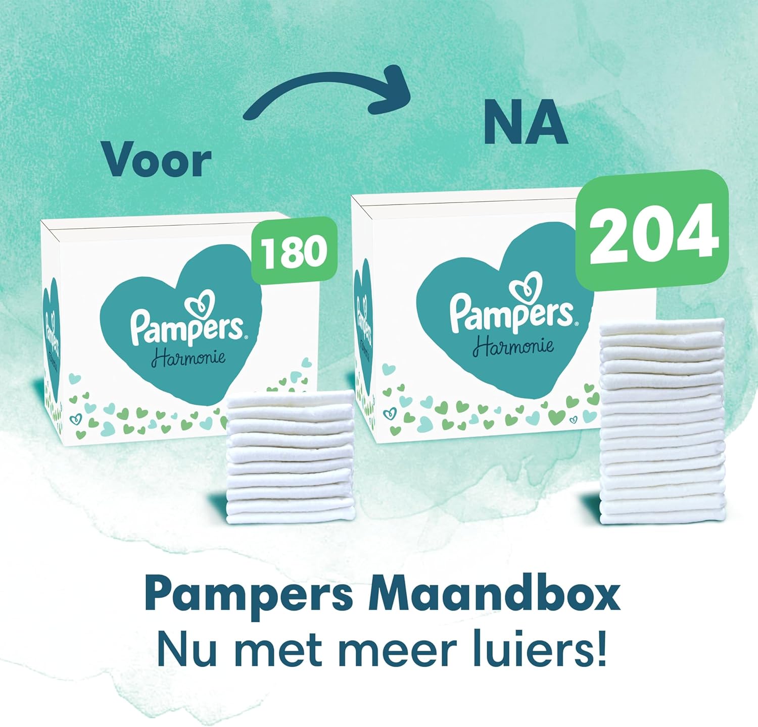 Pampers Maat 3 luieren (6-10kg), Harmony, 204 stuks, Maandbox, Zachte huidbescherming en plantaardige ingrediënten
