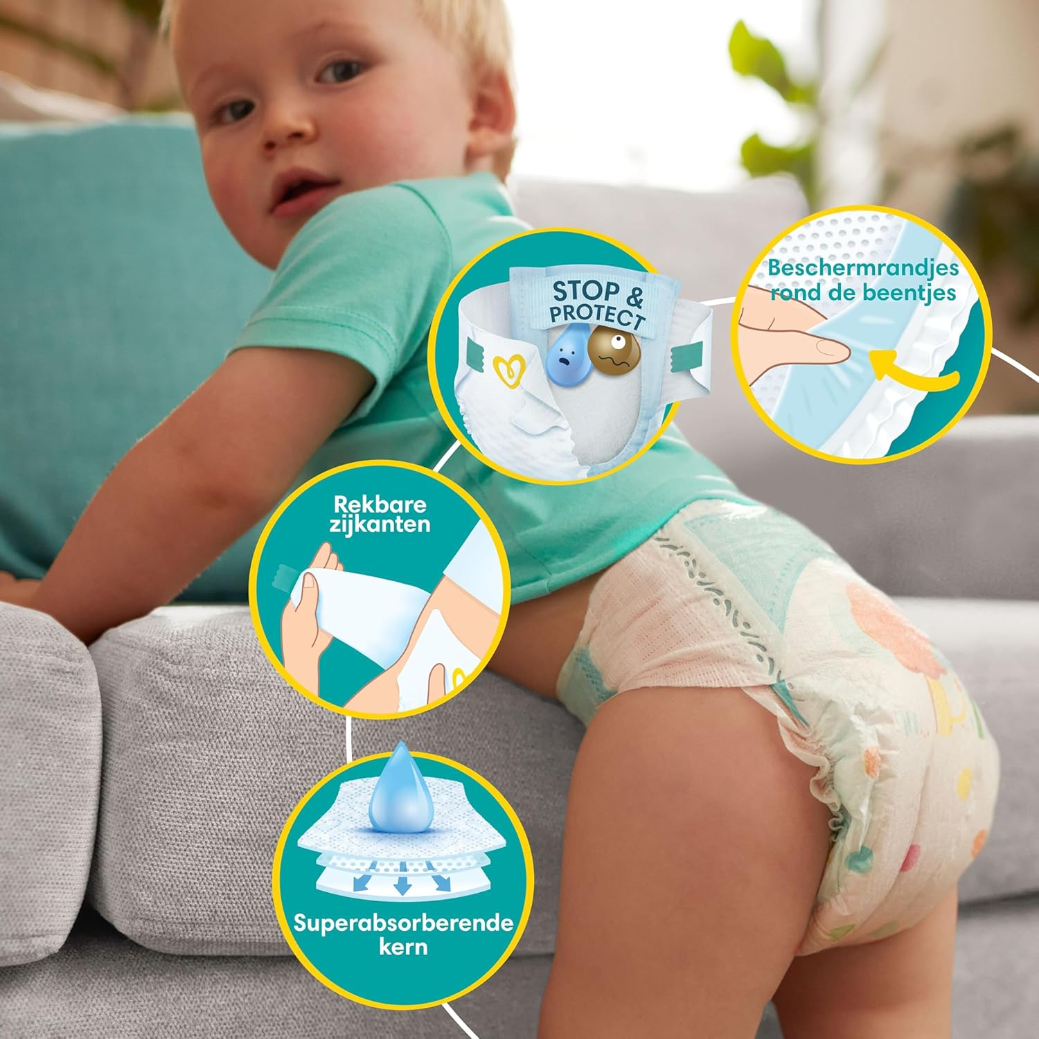 Pampers Baby-Dry Maat 3, 222 luiers, 6kg-10kg, Tot 100% lekbestendig en comfortabel voor de nacht