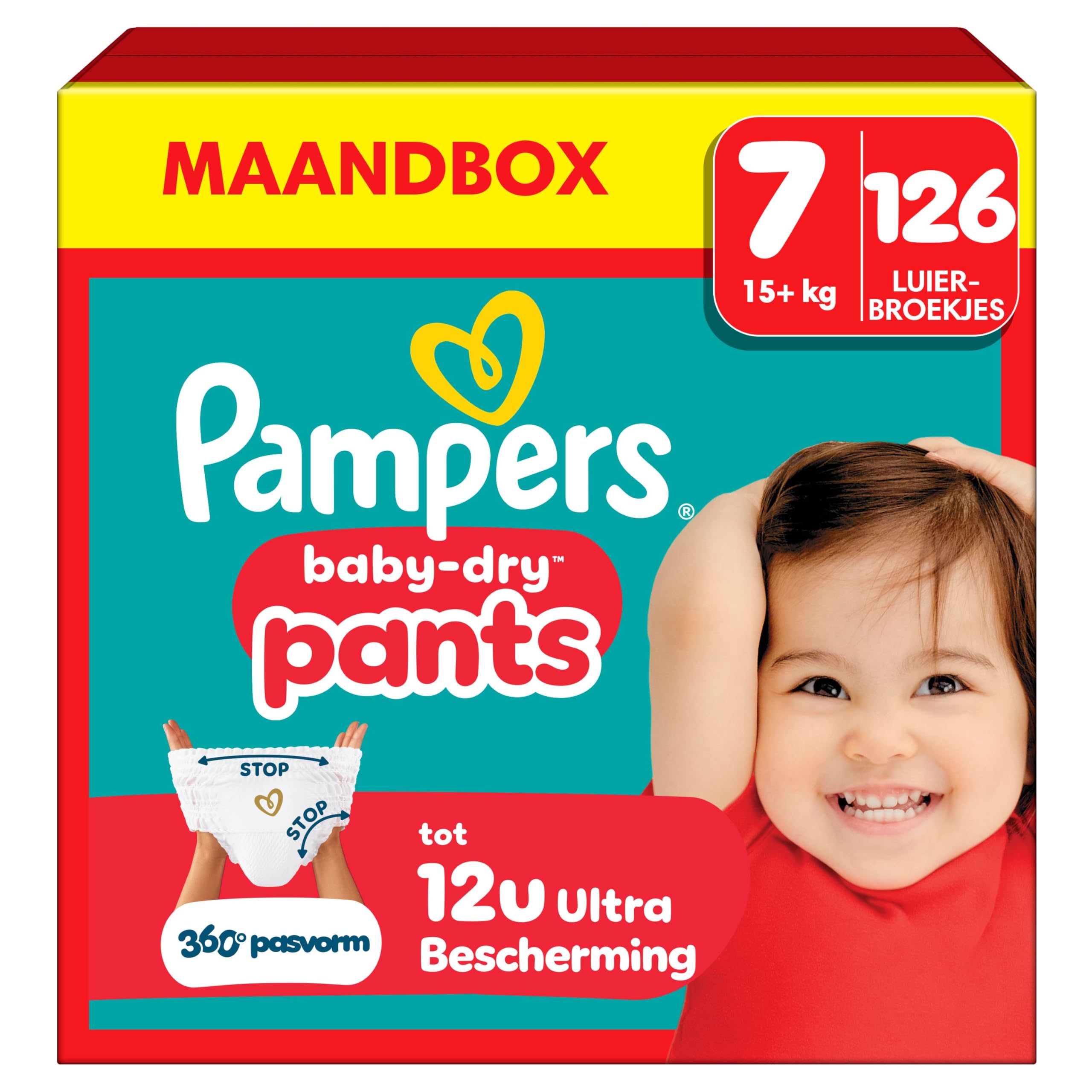 Pampers Baby-Dry Luierbroekjes Maat 4, 180 stuks, 9kg-15kg, 360° pasvorm die helpt om openingen en lekkages te voorkomen