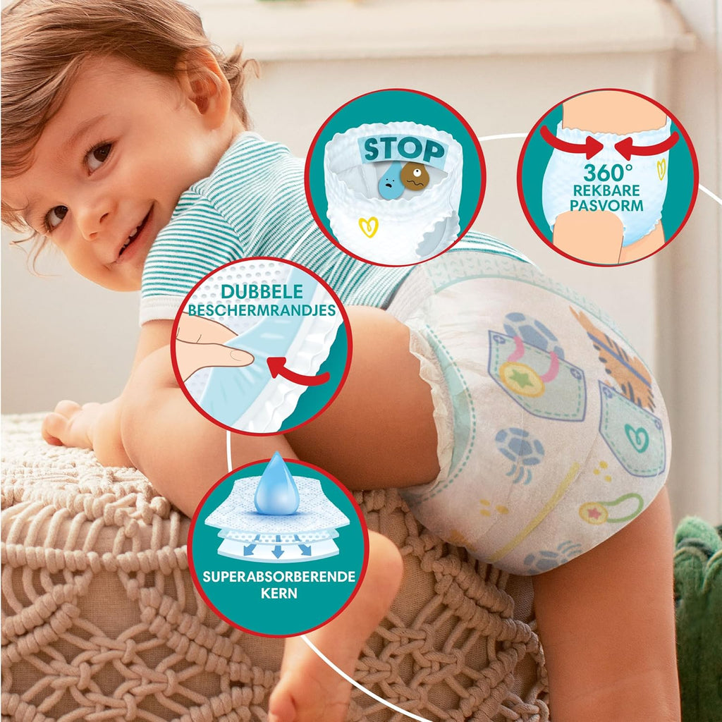Pampers Baby-Dry Luierbroekjes Maat 3, 192 stuks, 6kg-11kg, 360° pasvorm om openingen en lekkages te voorkomen, maandelijkse doos